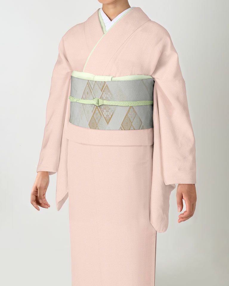 美品薄萌葱色綾地紋訪問着と扇華文様袋帯セット 美品薄萌葱色綾地紋訪問着と扇華文様袋帯セットの通販 by kotori｜ラクマ