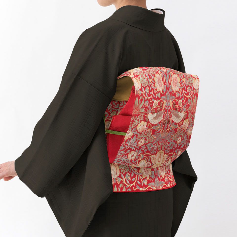 ハンドメイド 名古屋帯　ウィリアムモリス　いちご泥棒 6c56af606a4aff84cbae8482ee48d6