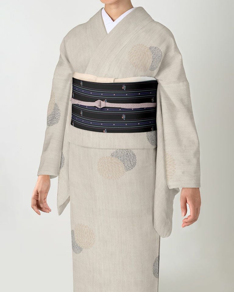 名古屋帯　裂き織り　横縞　ボーダー　着物　022tz 銀座【H-0457】博多織 紗 開き八寸織名古屋帯 乳白色 竪縞に蜻蛉の図