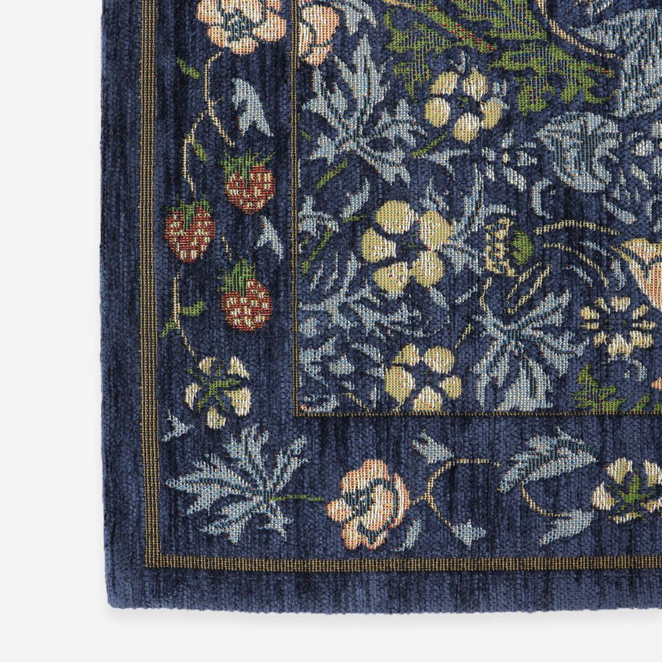 この商品はモール糸（シェニール糸）を使ったゴブラン織です／カラー：ブルー／約45cm×75cm