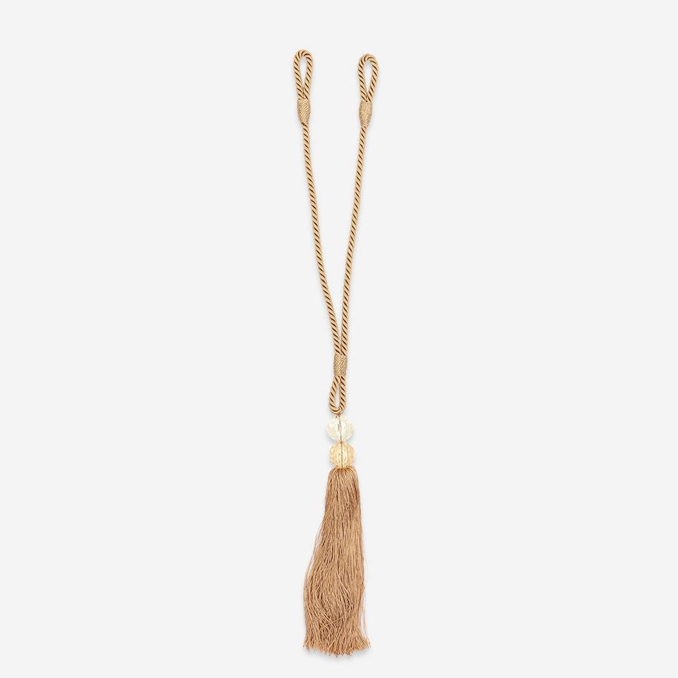 正面画像／カラー：ベージュ／紐の全長 約73cm（うちループ部分 約5cm） 房の長さ 約30cm