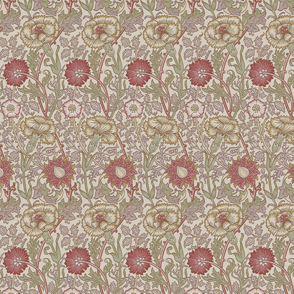 生地画像／絡み合う曲線で描いたバラとカーネーションを、光沢のある糸で立体的に感じられるよう織り上げています