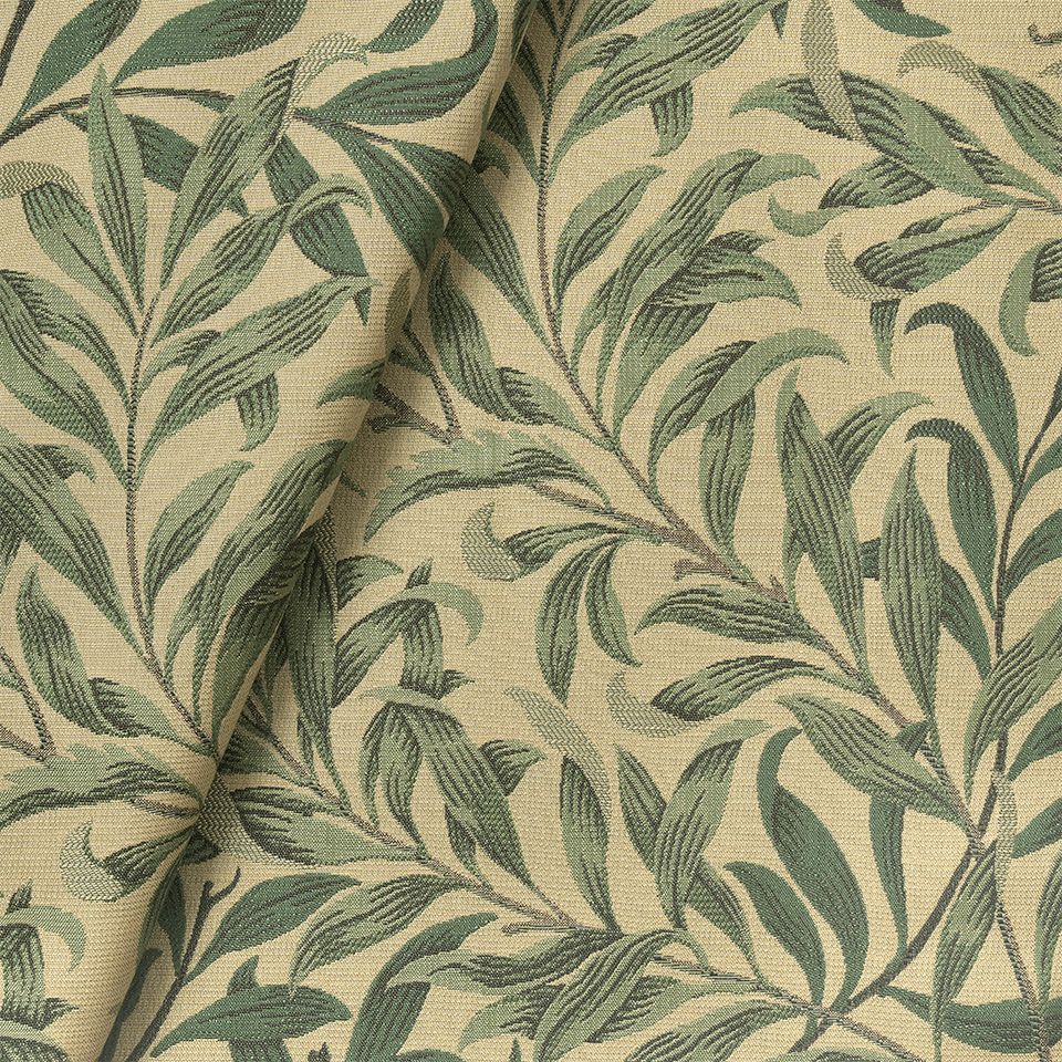 生地拡大画像／柳の枝の流れと、細長い柳の葉で全面が埋め尽くされています