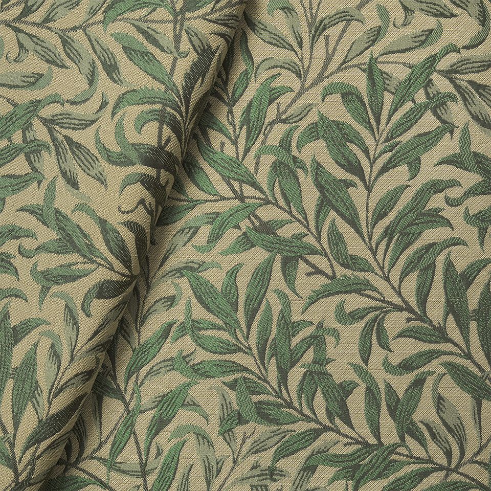 生地拡大画像／柳の枝の流れと、細長い柳の葉で全面が埋め尽くされています