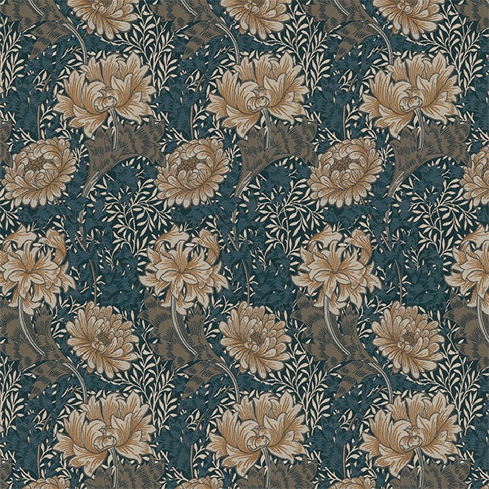 生地画像／花と葉、ベースは光沢の違う糸と織組織の立体感で、それぞれの表現を際立たせています