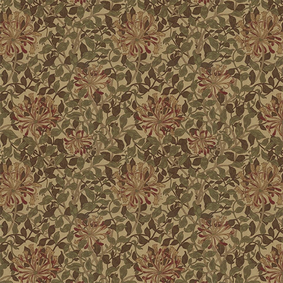 生地画像／スイカズラの花がつる性の丸みのある細かな葉の中に見え隠れするデザインです