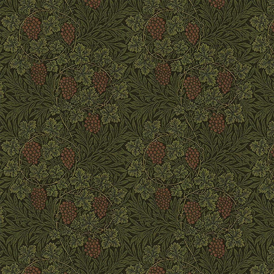 生地画像／明瞭に渦巻く葡萄の蔓のトレーサリ（モリス特有の渦巻く流れのある更紗）がモリスらしさを表現しています