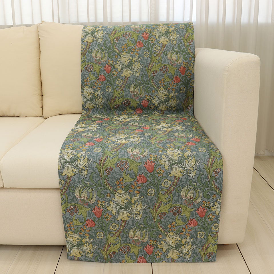 使用画像／カラー：ブルー／48cm×175cm／モリスのジャガード生地で1人掛けソファーカバーにお使いいただけます