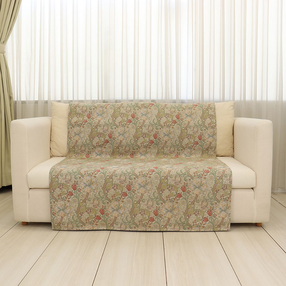 使用画像／カラー：アイボリー／105cm×175cm／モリスのジャガード生地で2人掛けソファーカバーにお使いいただけます