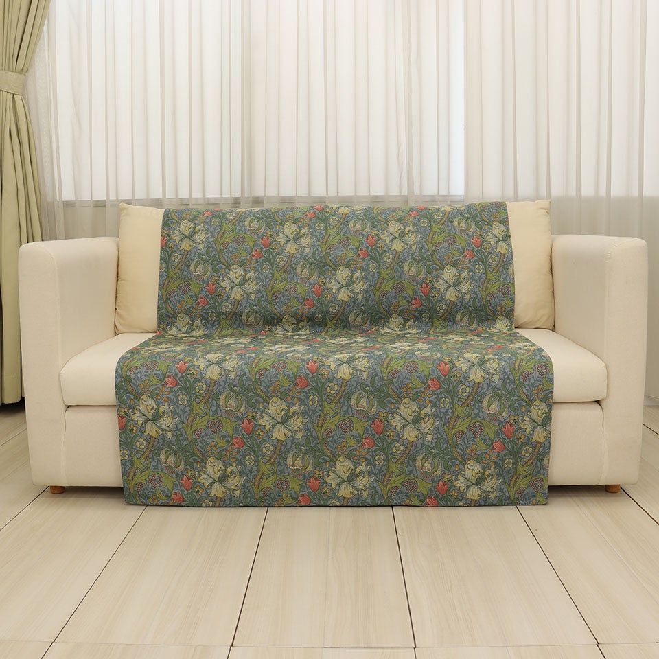 使用画像／カラー：ブルー／105cm×175cm／モリスのジャガード生地で2人掛けソファーカバーにお使いいただけます