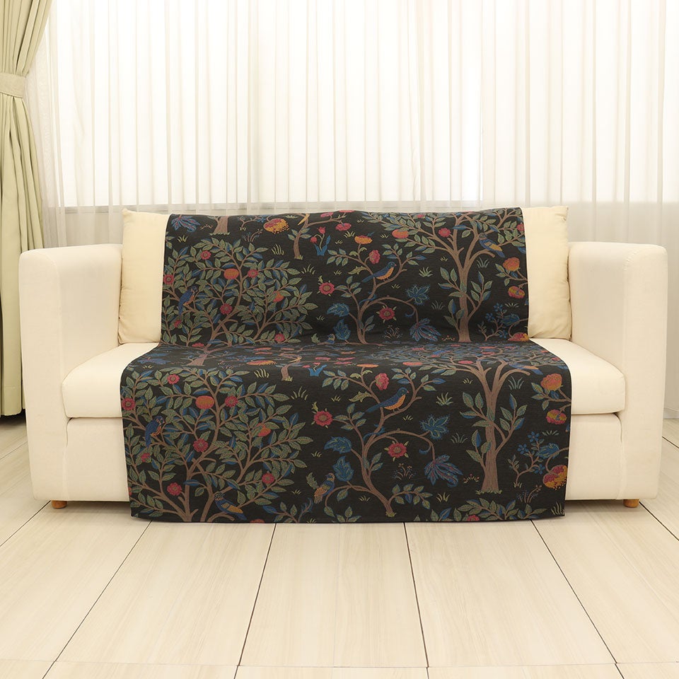 使用画像／カラー：ブラック／105cm×175cm／モリスのジャガード生地で2人掛けソファーカバーにお使いいただけます