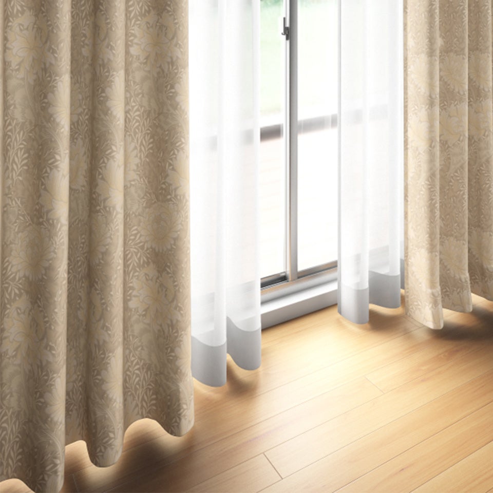 床や家具との相性、部屋全体の雰囲気と合うかご確認いただけます ※カーテン吊りサンプルは1枚です