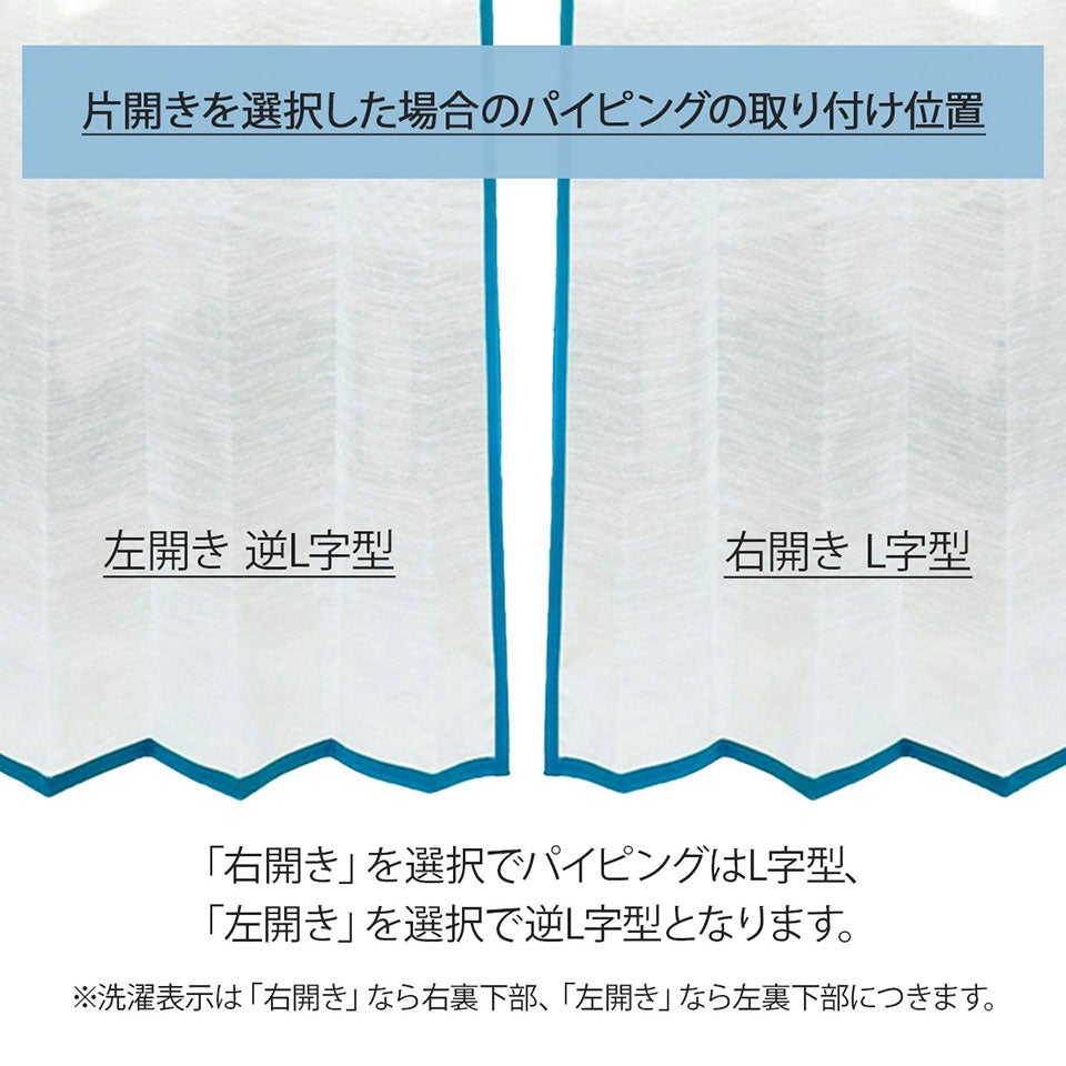 片開きを選択した場合のパイピングの取り付け位置は、L字型もしくは逆L字型のいずれかになります
