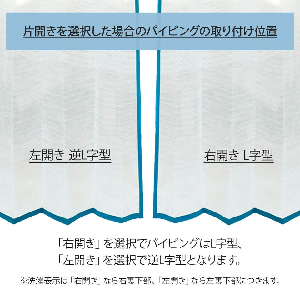 片開きを選択した場合のパイピングの取り付け位置は、L字型もしくは逆L字型のいずれかになります